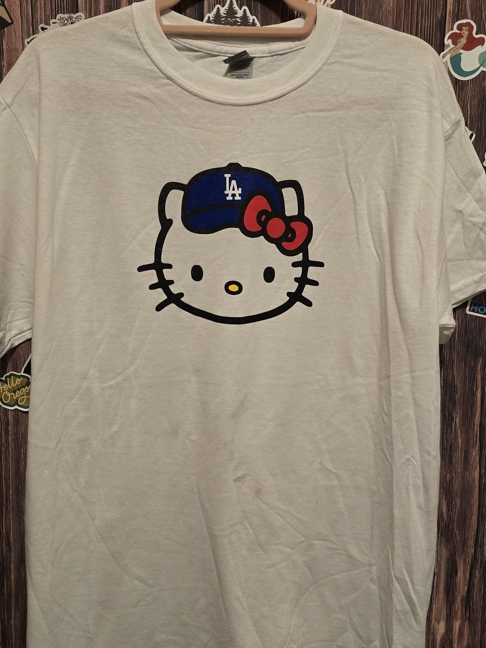 Hello Kitty Tee with Blue LA Cap Graphic - White